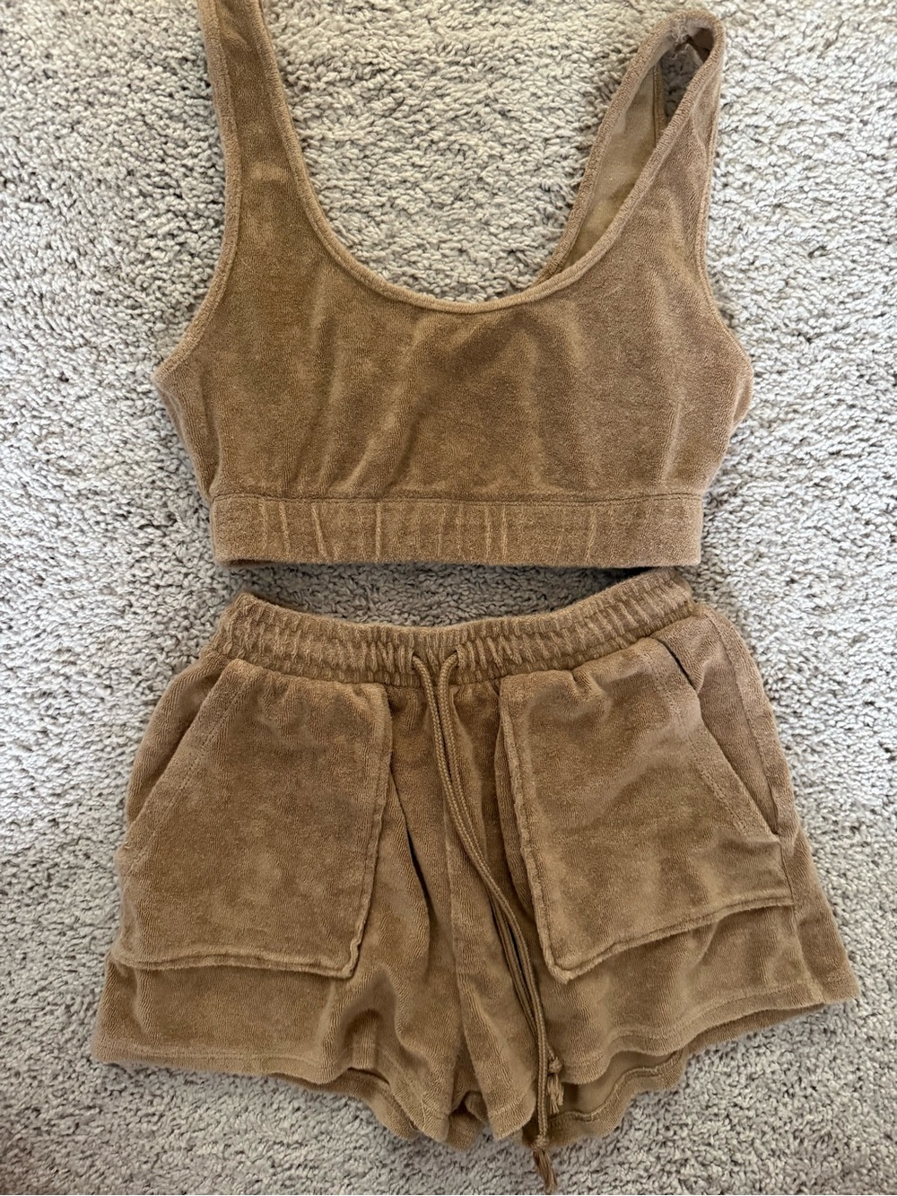 Zara Brown Terry Cloth Drawstring Athletic Shorts